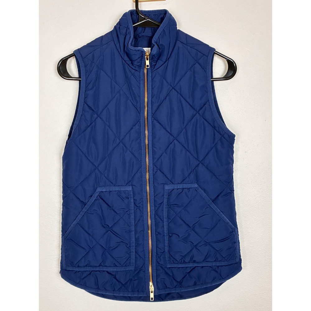 J. Crew Factory Navy Blue Quilted Excursion Vest Gold Zip XXS G7520